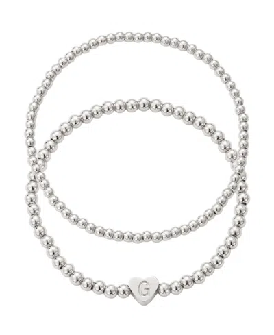 Adornia Silver Ball Bead Initial Bracelet Set