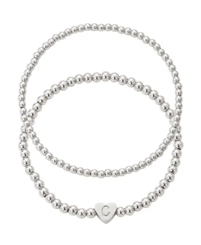 Adornia Silver Ball Bead Initial Bracelet Set In Metallic