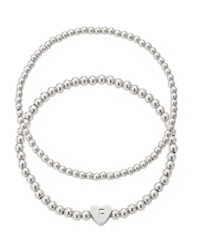 Adornia Silver Ball Bead Initial Bracelet Set In Metallic