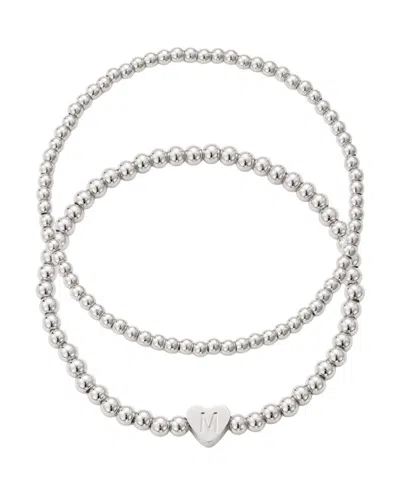 ADORNIA SILVER BALL BEAD INITIAL BRACELET SET