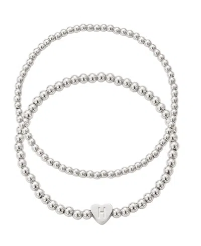 ADORNIA SILVER BALL BEAD INITIAL BRACELET SET
