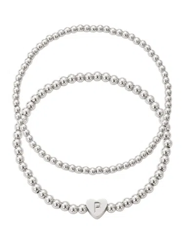Adornia Silver Ball Bead Initial Bracelet Set In Metallic