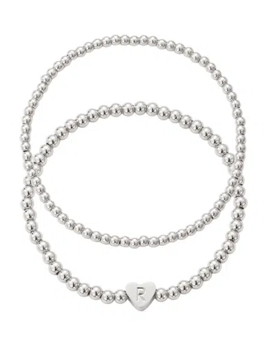 ADORNIA SILVER BALL BEAD INITIAL BRACELET SET