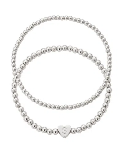 ADORNIA SILVER BALL BEAD INITIAL BRACELET SET