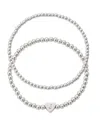 Adornia Silver Ball Bead Initial Bracelet Set In White