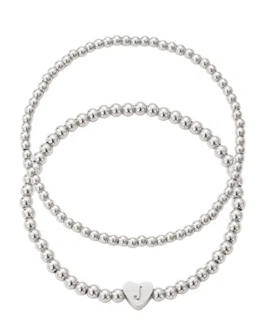 ADORNIA SILVER BALL BEAD INITIAL BRACELET SET