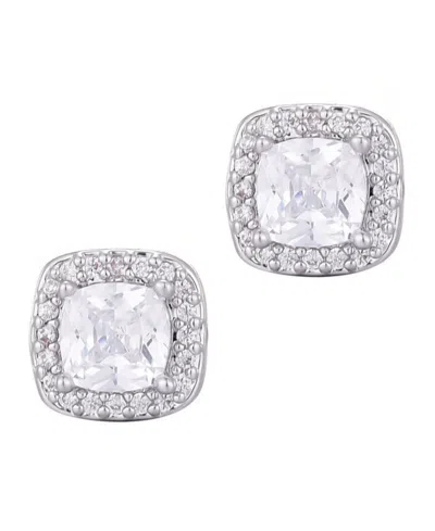 ADORNIA SILVER PLATED CUBIC ZIRCONIA CUSHION HALO STUD EARRINGS