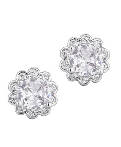 ADORNIA SILVER PLATED CUBIC ZIRCONIA FLORAL HALO STUD EARRINGS