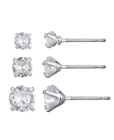 ADORNIA SILVER CUBIC ZIRCONIA THREE-SOLITAIRE STUD EARRING SET