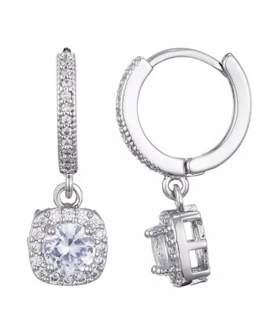 ADORNIA SILVER CZ CUSHION HALO HUGGIE EARRINGS