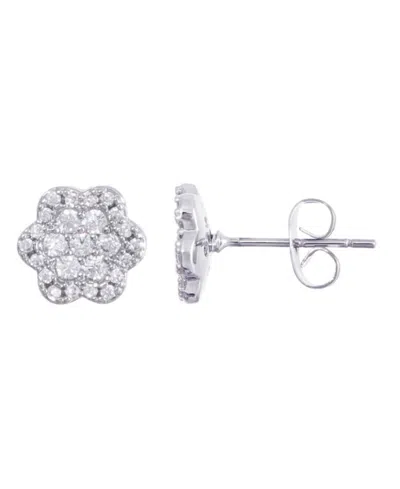 Adornia Silver Plated Cz Flower Halo Stud Earrings In Metallic