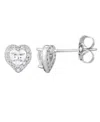 Adornia Silver Plated Heart Cz Halo Stud Earrings In White