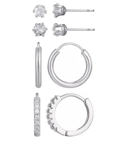 Adornia Silver Cz Hoop And Solitaire Stud Earrings Set In Metallic