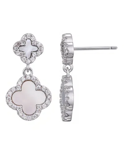 ADORNIA SILVER CZ WHITE MOTHER OF PEARL DOUBLE DROP EARRINGS