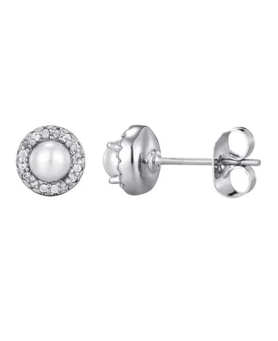 ADORNIA SILVER FRESHWATER PEARL CZ HALO STUD EARRINGS