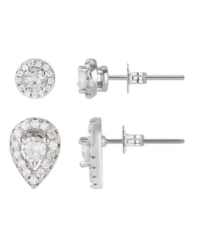 ADORNIA SILVER PLATED HALO STUD EARRINGS SET