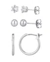 Adornia Set Of 3 Assorted Studs And Hoop Earrings In Metallic