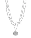 Adornia Silver Plated Oval Link Chain And Coin Pendant Layered Necklace In Silver