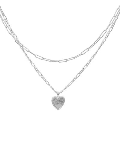 ADORNIA SILVER PAPER CLIP AND FIGARO HEART CHAIN SET