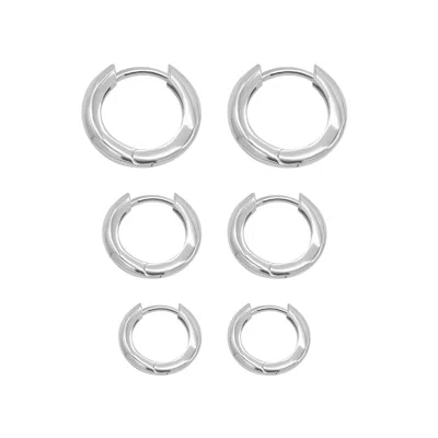 ADORNIA SILVER PLATED 3-HUGGIE HOOP EARRINGS SET