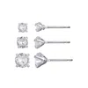 Adornia Silver Plated 3-solitaire Cz Stud Earring Set In Silver