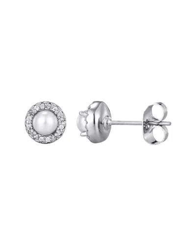 Adornia Silver Freshwater Pearl Cz Halo Stud Earrings In Metallic