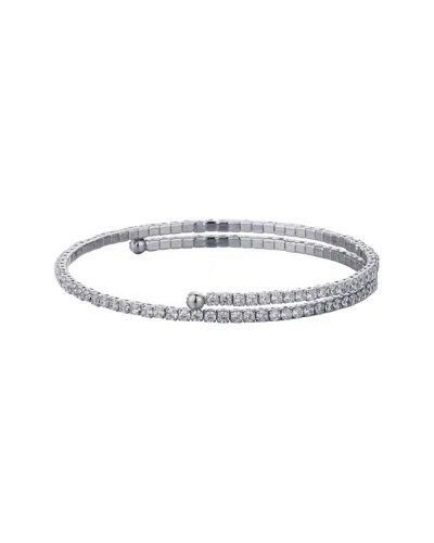 Adornia Silver Plated Adjustable Crystal Tennis Cuff Bracelet In Metallic