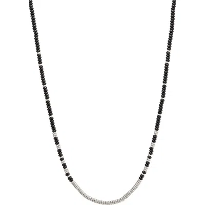 Adornia Silver Plated Bead Necklace In Black/ Silver