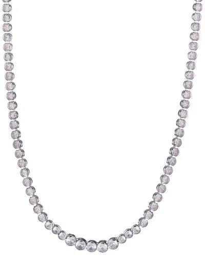 Adornia Silver Plated Bezeled Crystal Tennis Necklace In Metallic