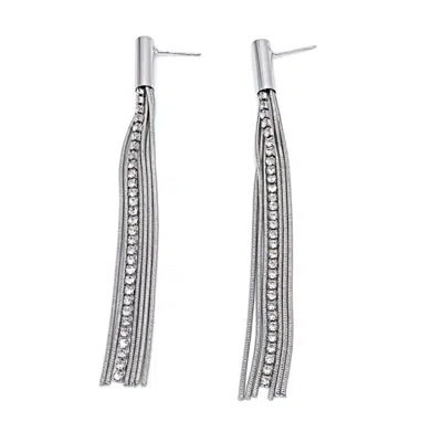 Adornia Silver Plated Chain And Stone Drop Earrings In White