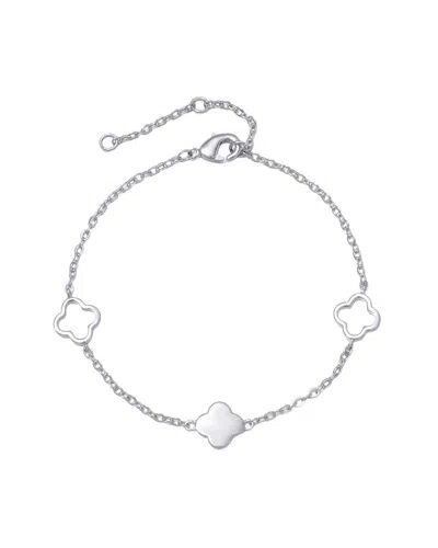 Adornia Silver Plated Clover Station Bracelet In Metallic
