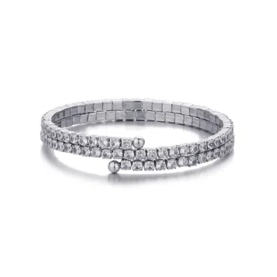 Adornia Silver Plated Coil Stretch Crystal Tennis Wrap Bracelet