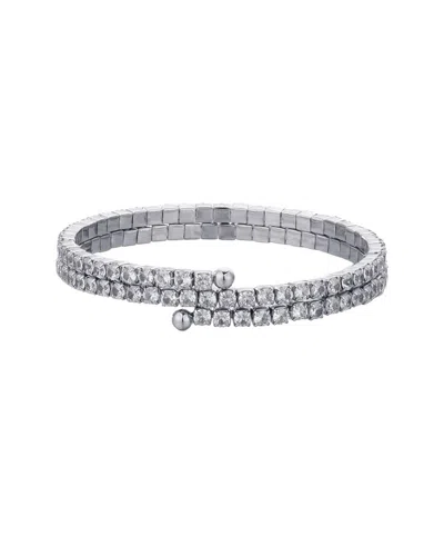 Adornia Silver Plated Coil Stretch Crystal Tennis Wrap Bracelet In Metallic