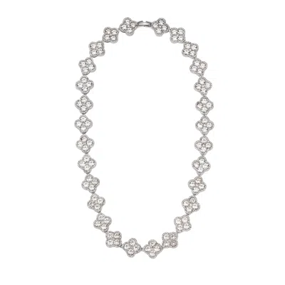 Adornia Silver Plated Crystal Clover Link Chain Necklace