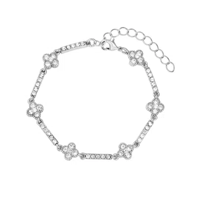 Adornia Silver Plated Crystal Clover Tennis Bracelet
