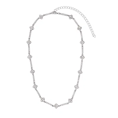 Adornia Silver Plated Crystal Clover Tennis Necklace