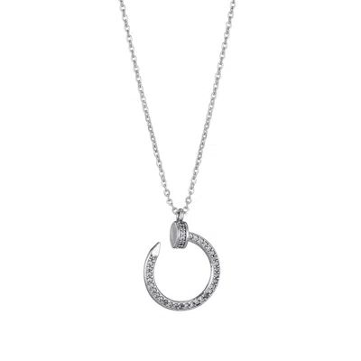 ADORNIA SILVER PLATED CURVED CZ NAIL RING NECKLACE