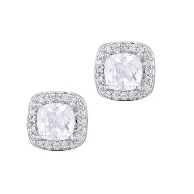 Adornia Silver Plated Cushion Cz Halo Stud Earrings