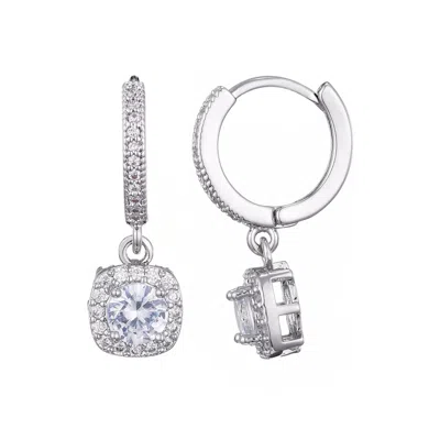 Adornia Silver Plated Cushion Halo Cz Huggie Earrings In Metallic
