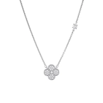 ADORNIA SILVER PLATED CZ CLOVER NECKLACE