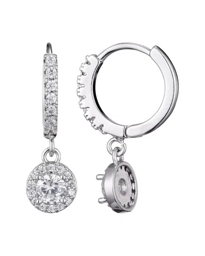 Adornia Silver Plated Cz Halo Drop Huggie Hoop Earrings In Metallic