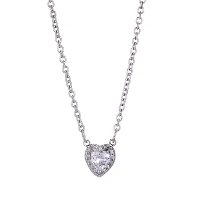 ADORNIA SILVER PLATED CZ HALO HEART NECKLACE