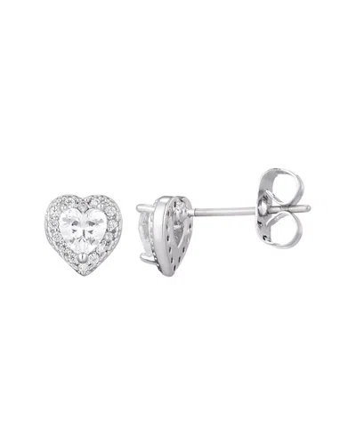 Adornia Silver Plated Heart Cz Halo Stud Earrings In Metallic