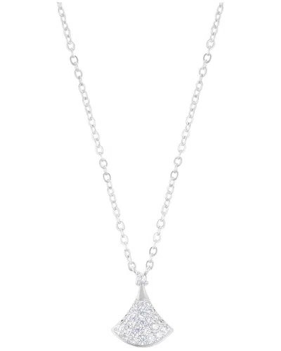 ADORNIA ADORNIA SILVER PLATED CZ PAVE LEAF PENDANT NECKLACE