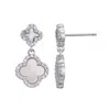 Adornia Silver Plated Double White Mother Of Pearl Cz Drop Earrings In Metallic