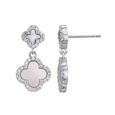 Adornia Silver Plated Double White Mother Of Pearl Cz Drop Earrings In Metallic