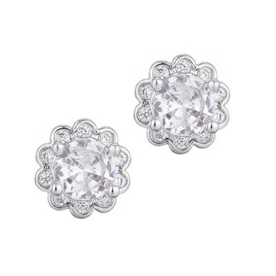 Adornia Silver Plated Floral Halo Cz Stud Earrings