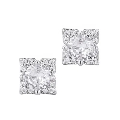 Adornia Silver Plated Flower-shaped Cz Halo Stud Earrings