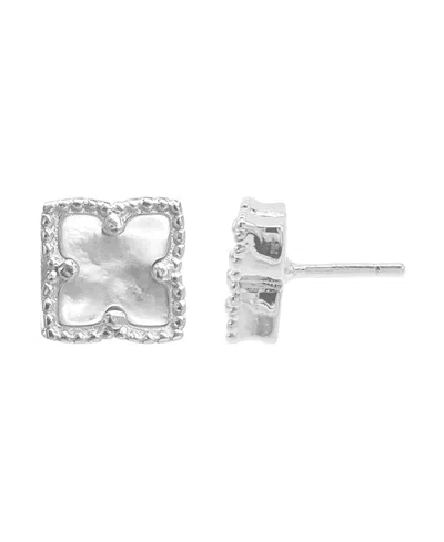 Adornia Silver Plated Flower White Imitation Mother Of Pearl Stud Earrings