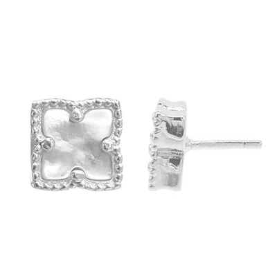 Adornia Silver Plated Flower White Mother-of-pearl Stud Earrings